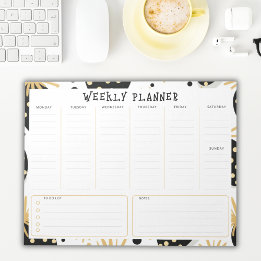Bloco De Notas Undated Weekly Planner, Black and Gold Accents 
