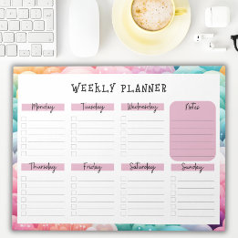 Bloco De Notas Undated Weekly Planner, Rainbow Cloud Border Notep