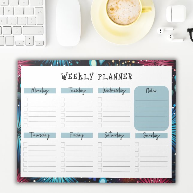 Bloco De Notas Undated Weekly Planner with Fireworks Border (Criador carregado)