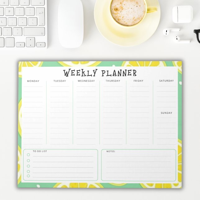 Bloco De Notas Undated Weekly Planner, Yellow and Green Accents (Criador carregado)