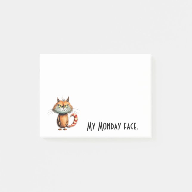 Bloco De Notas Unhappy Orange Cartoon Cat My Monday Face (Frente)