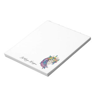 Bloco De Notas Unicórnio Com Flores Selvagens Em Aquarela
