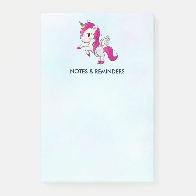 Bloco De Notas Unicórnio Cor-de-Rosa Bonito com Asas (Frente)