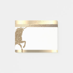 Bloco De Notas Unicórnio Elegante com Brilho Dourado, Listras, Co