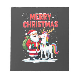 Bloco De Notas Unicórnio Natal Fofo Papai Noel em Camiseta de Nat