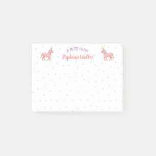 Bloco De Notas Unicórnios cor-de-rosa bonitos e estrelas  