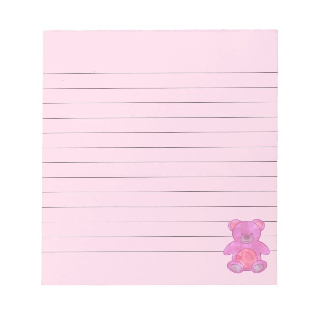 Bloco De Notas Urso Bebê Bonito De Cor Rosa Personalizado (Frente)
