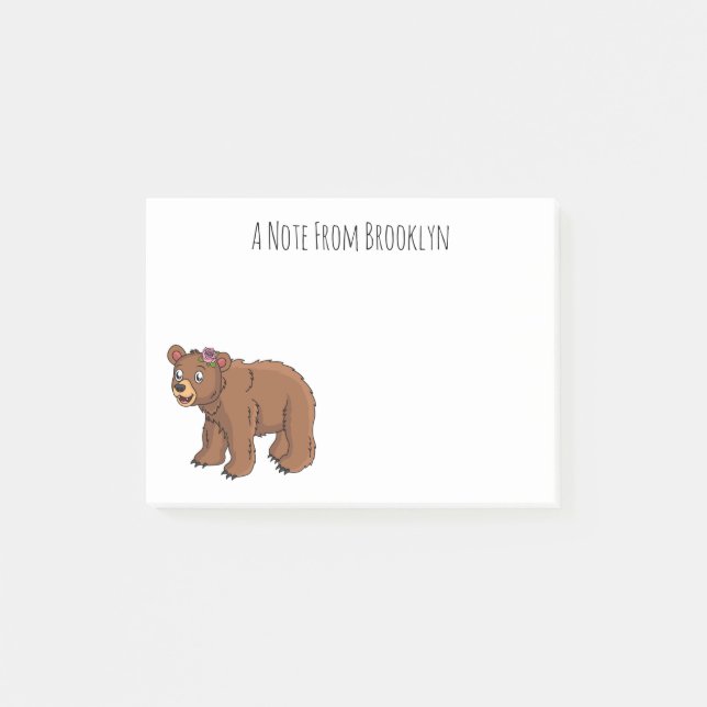 Bloco De Notas Urso bonito com ilustração de desenho animado de f (Frente)