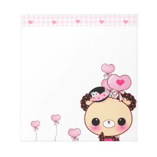 Bloco De Notas Urso bonito e balões cor-de-rosa