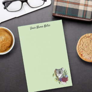 Bloco De Notas Urso Coala Fofo Verde Vida Selvagem Floral Austral