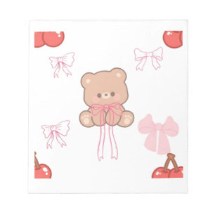 Bloco De Notas Urso de pelúcia pastel rosa laço cereja Coquette A