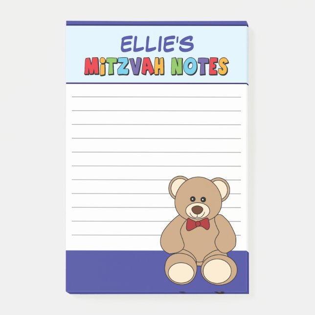 Bloco De Notas Urso de pelúcia personalizado Mitzvah - Azul (Frente)