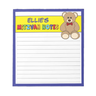 Bloco De Notas Urso de Teddy Personalizado Mitzvah Amarelo