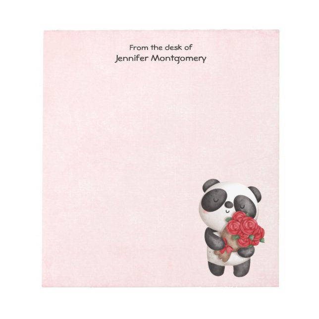 Bloco De Notas Urso Panda Bonito com Rose Bouquet (Frente)