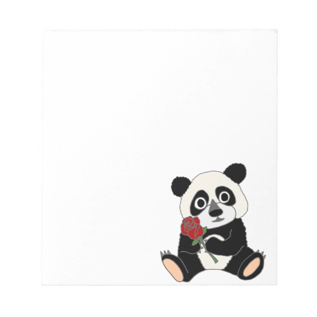 Bloco De Notas Urso Panda Bonito Segurando Rosa vermelha (Frente)