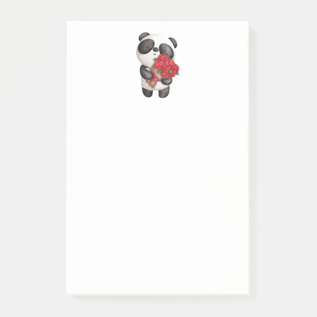 Bloco De Notas Urso Panda Fofo com Buquê de Rosas (Frente)