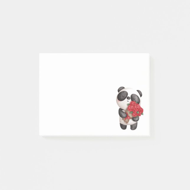 Bloco De Notas Urso Panda Fofo com Buquê de Rosas (Frente)