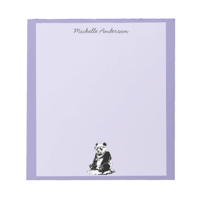 Bloco De Notas Urso Panda Fofo Moderno Personalizado Roxo         (Frente)