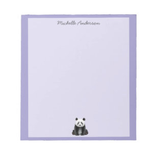 Bloco De Notas Urso Panda Fofo Moderno Personalizado Roxo