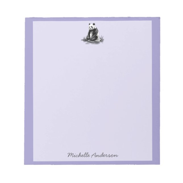 Bloco De Notas Urso Panda Fofo Moderno Personalizado Roxo         (Frente)