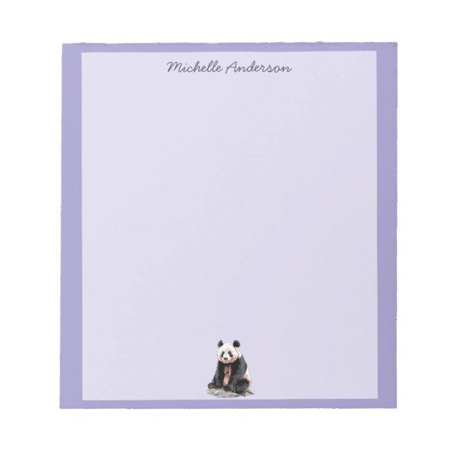 Bloco De Notas Urso Panda Fofo Moderno Personalizado Roxo         (Frente)
