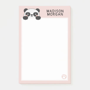 Bloco De Notas Urso Panda Rosa Fofo & Patinhas Adicione Seu Nome
