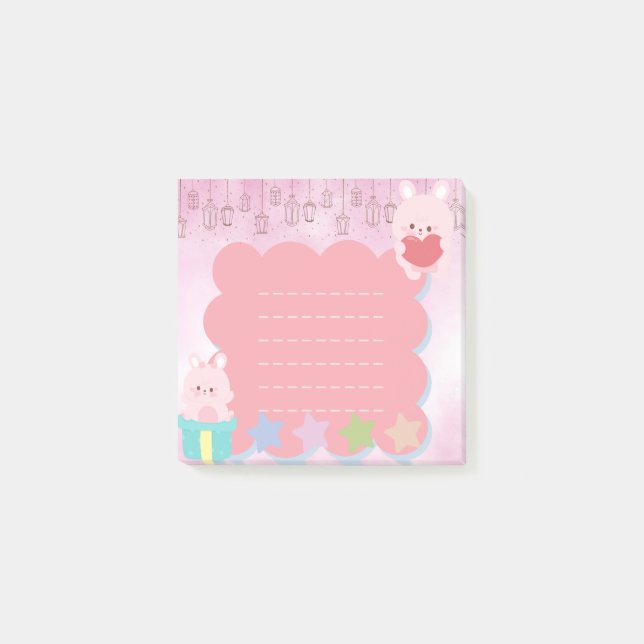 Bloco De Notas Urso Púrpura Rosa-Rosa Kawaii (Frente)