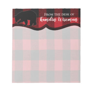 Bloco De Notas Urso Xadrez Vermelho de Buffalo Personalizado do B