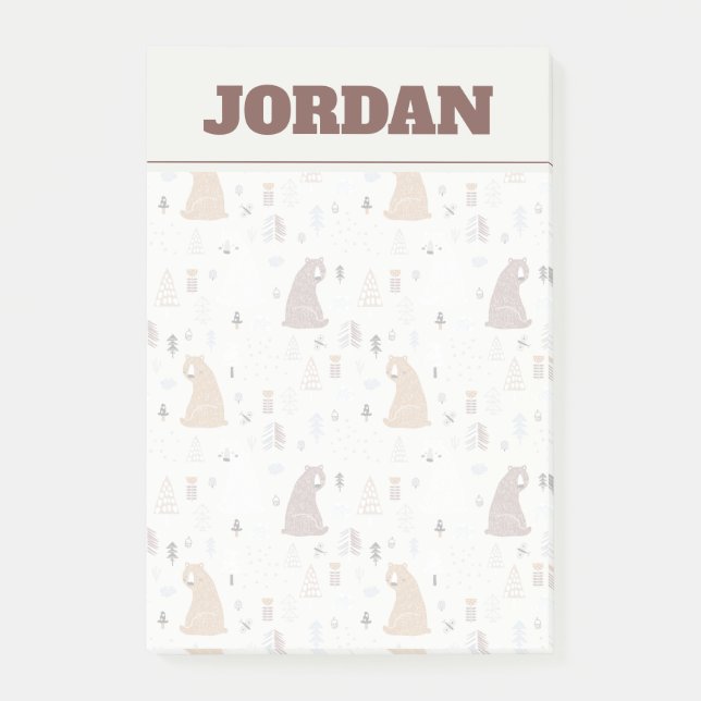 Bloco De Notas Ursos Bonitos no Padrão Florestal (Frente)