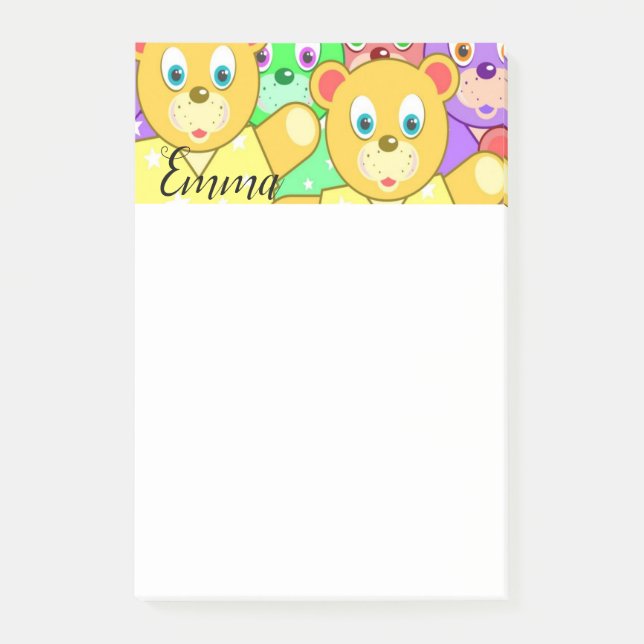 Bloco De Notas Ursos Teddy Coloridos Post-it Notes (Frente)