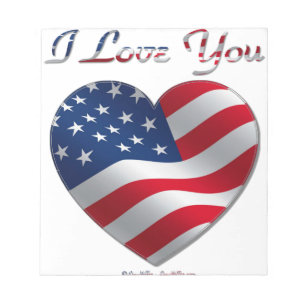 Bloco De Notas USA Flag Heart I Love You