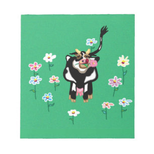 Bloco De Notas Vaca em pastos verdes com flores