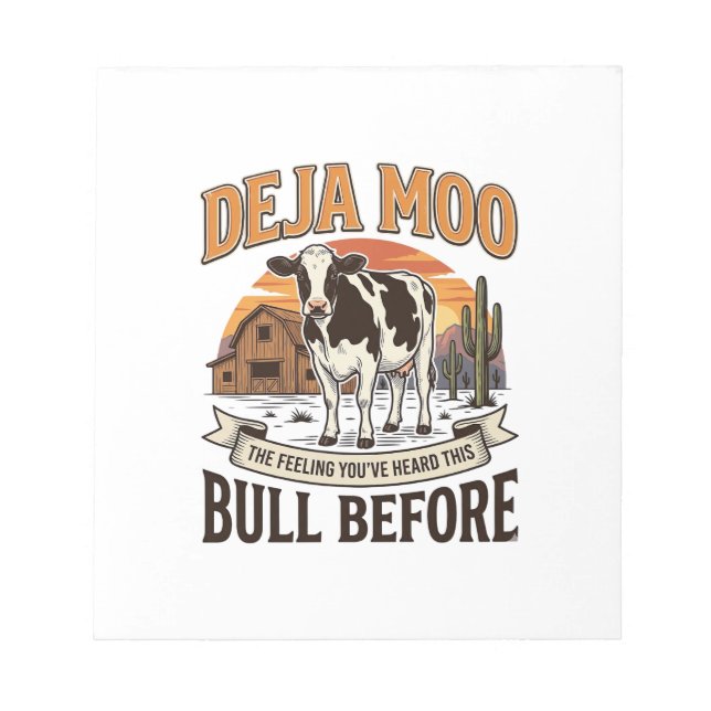 Bloco De Notas Vaca engraçada Deja Moo desenho de camisa western  (Frente)