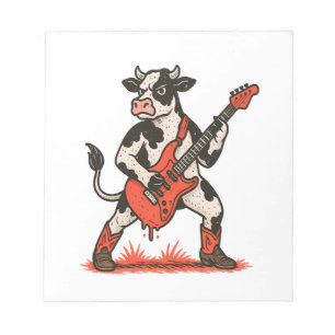 Bloco De Notas Vaca Rocker PNG, Vaca Tocando Guitarra