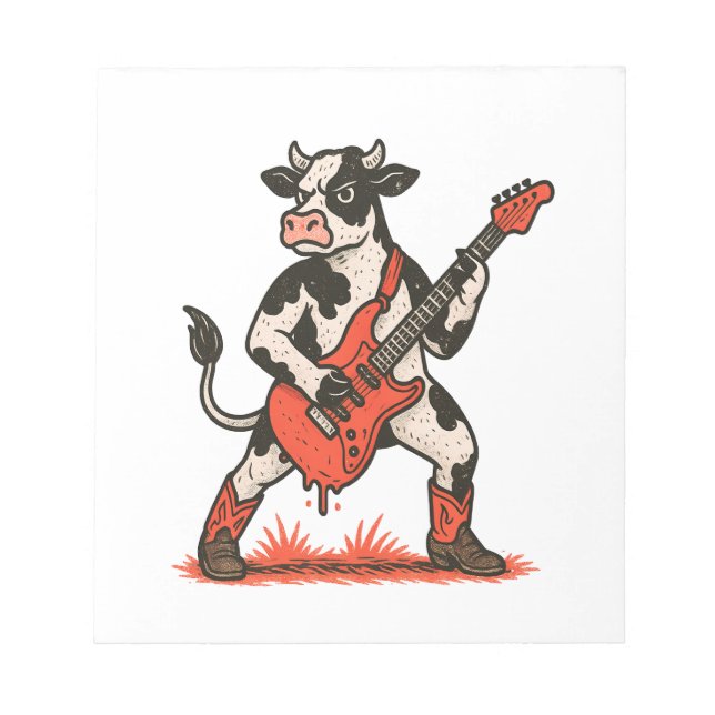Bloco De Notas Vaca Rocker PNG, Vaca Tocando Guitarra (Frente)