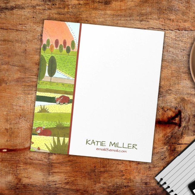 Bloco De Notas Vacas Highland no Campo de Fazenda do outono (Cute personalized notepad with Highland cattle artwork)