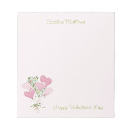 Bloco De Notas Valentine's Heart Pink and Green Heart Balloons
