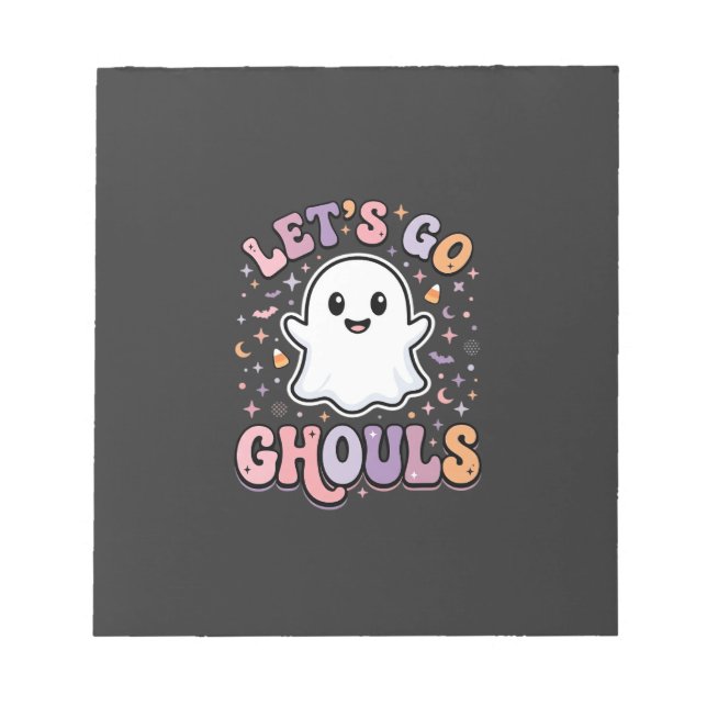 Bloco De Notas Vamos Lá Espíritos Halloween Fantasma Fofo Design  (Frente)