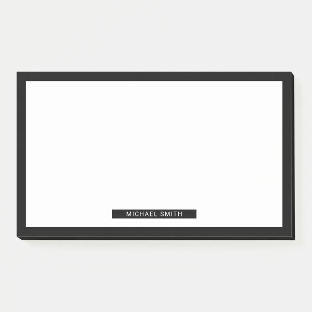 Bloco De Notas Vazio preto e branco com nome personalizado (Frente)