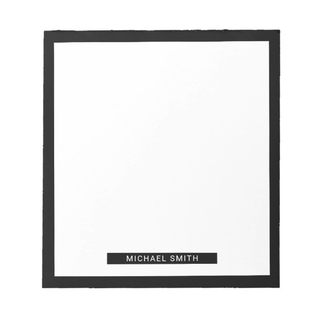 Bloco De Notas Vazio preto e branco com nome personalizado (Frente)