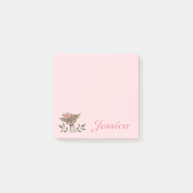 Bloco De Notas Veado Floral Rosa Girassol (Frente)