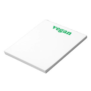 Bloco De Notas "Vegan", letras verdes, fundo branco