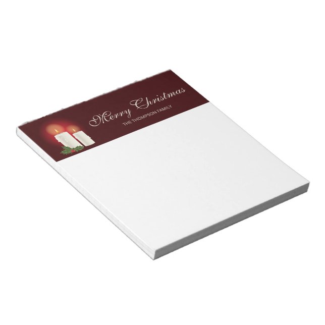 Bloco De Notas Velas de Natal Brancas em Vermelho com Texto Perso (Inclinado)