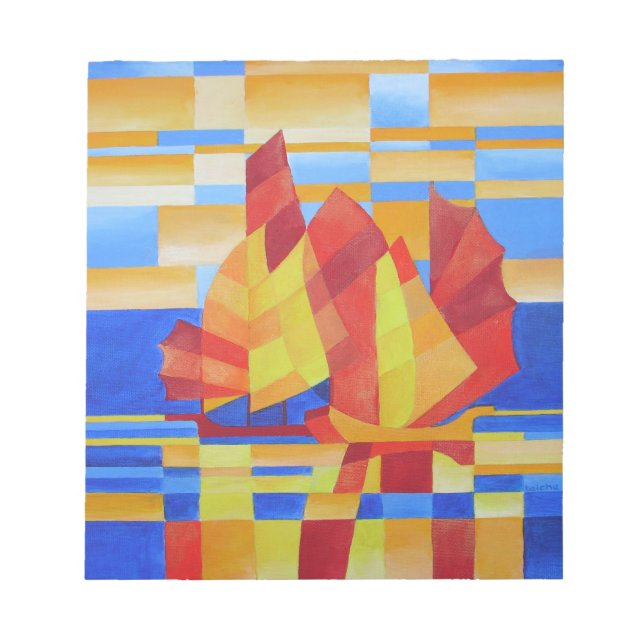 Bloco De Notas Velejar nos Sete Mares Tão Azul Abstrato Cubist (Frente)