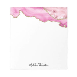 Bloco De Notas Velvet Pink Gold Agate Geode Script Typography