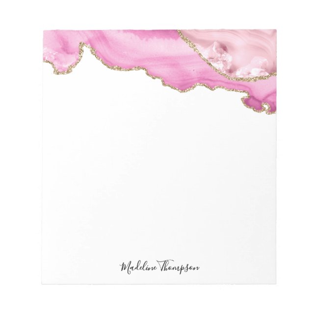 Bloco De Notas Velvet Pink Gold Agate Geode Script Typography (Frente)
