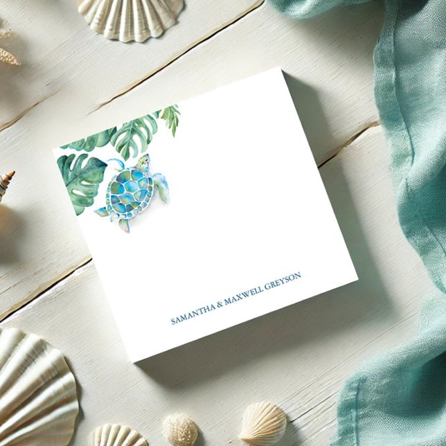 Bloco De Notas Vento Tropical de Tartaruga Marinha (Cute custom sea turtle post it note unique watercolor art by Victoria Grigaliunas Do Tell A Belle)