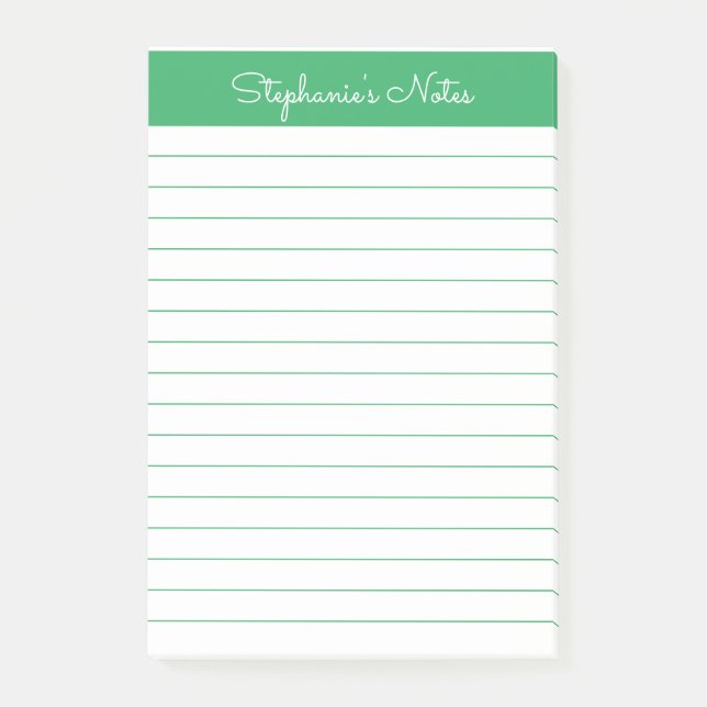 Bloco De Notas Verde Elegante Simples Personalizado (Frente)