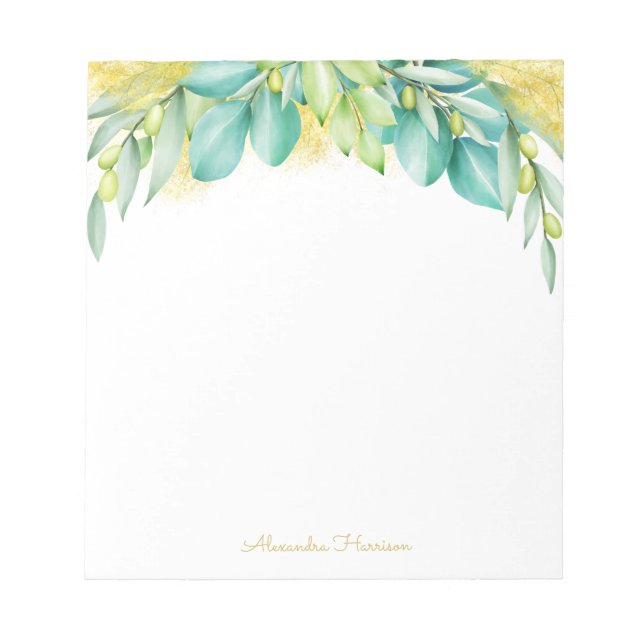 Bloco De Notas Verde Eucalyptus deixa ramos de oliveira (Frente)