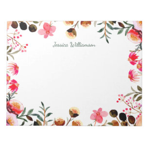 Bloco De Notas Verde Floral Elegante de Aquarela Personalizado